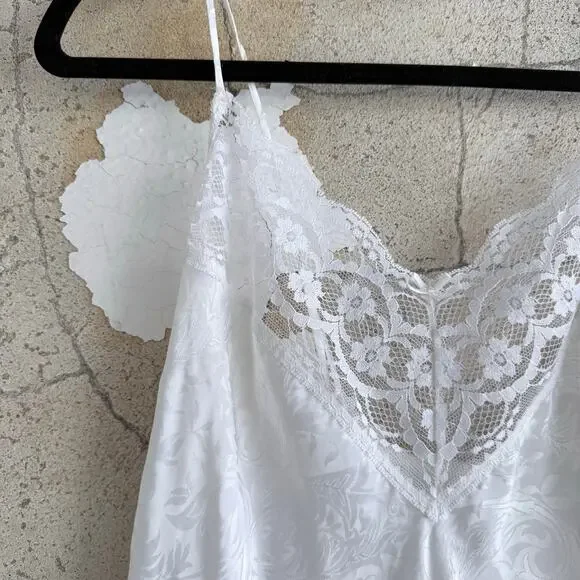 Vtg 90s Slip Dress White Jacquard Bridal Lingerie Romantic Lace Coquette Women S - Picture 3 of 8